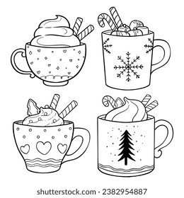 christmas hot drink collection. Hand drawing christmas drink