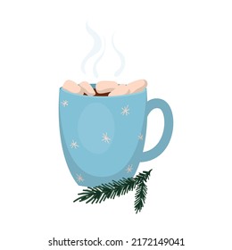 Christmas hot drink in colorful mug. Detailed New Years illustrations.