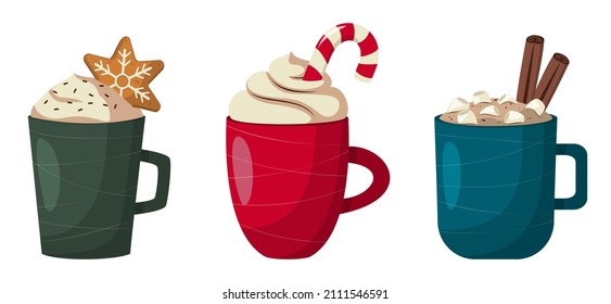 Christmas hot drinks collection. Merry Christmas. vector illustration. Cartoon style.