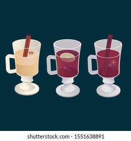  Christmas hot drinks icons. set of winter drinks icon . Mulled wine winter beverage.
