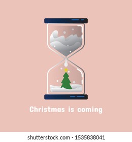 Christmas Hourglass with christmas tree in flat design
