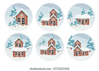 Christmas House  Bundle Winter Snow Village Circle Icons Clipart