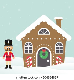 christmas house with cartoon nutcracker