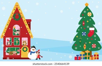 Natal casa clip arte,
crianças de férias em janelas,
árvore de Natal com presentes,
ilustração de boneco de neve festivo,
grinalda de férias na porta,
crianças Natal clip art,
árvore de Natal decorada,