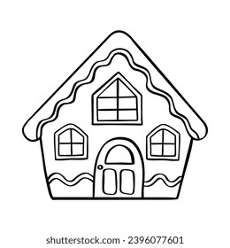 Christmas house doodle. Vector illustration on a white background