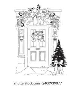 Christmas house exterior. illustration vector