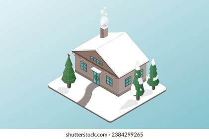 christmas house in isometric graphic 