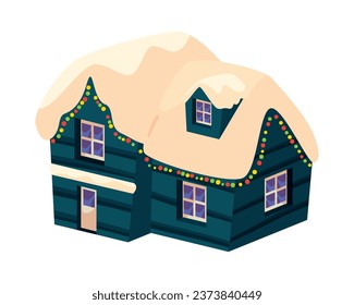 christmas house with lights illustration isolated