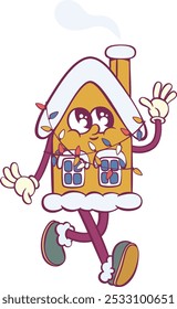 Christmas house retro groovy mascot characters