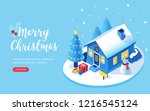 Christmas house, tree and gift boxes. Can use for web banner, infographics, hero images. Flat isometric vector illustration isolated on white background.