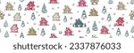 Christmas house and tree has drawn illustrations, vector.