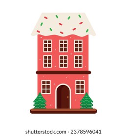 christmas house with trees illustration isolated