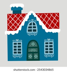 Christmas house vector flat illustration.