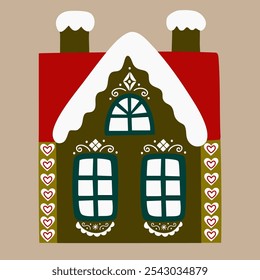 Christmas house vector flat illustration.