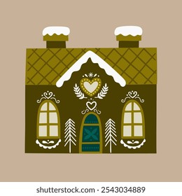 Christmas house vector flat illustration.