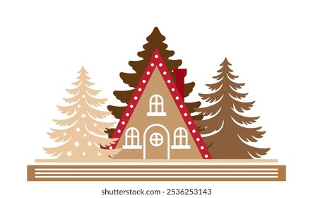 Christmas house vector illustration. Winter house design. 