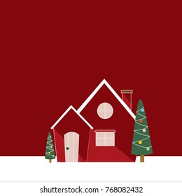 Christmas house vector isolate on red background