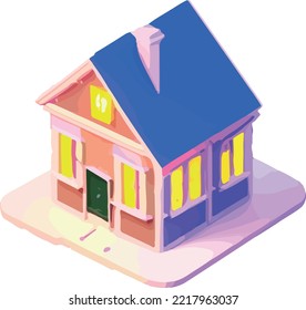 Christmas House In Vector. Isometric 