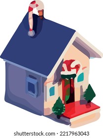 Christmas House In Vector. Isometric 