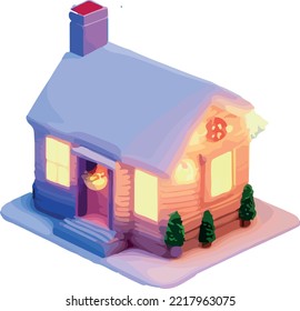 Christmas House In Vector. Isometric 
