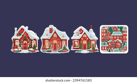 Christmas House, Village Stickers, Red christmas house, holiday stickers