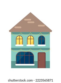 Christmas house winter flat illustration
