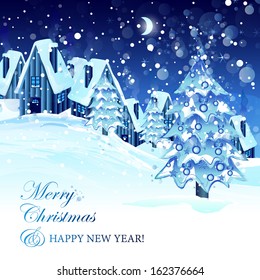 Christmas Houses Background - Vector Illustration, Graphic Design Editable For Your Design