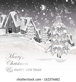 Christmas Houses Background - Vector Illustration, Graphic Design Editable For Your Design