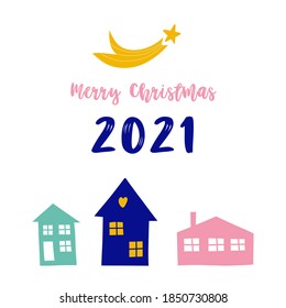 Christmas houses. Isolate on a white background. Vector illustration of a toy in a childish hand-drawn Scandinavian style