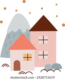 Casas De Navidad Y Patrón De Montaña Ilustración Vectorial