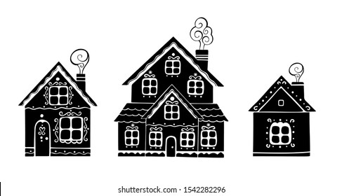 Christmas houses set. Vector illustration.