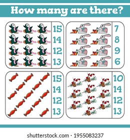 Christmas How many are there? Counting Game for Preschool Children. Count how many Educational a mathematical game. 