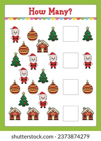 Christmas How Many game for kids searching and counting activity for preschool children