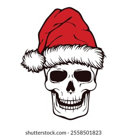 Christmas human skull with Santa hat icon illustration vector