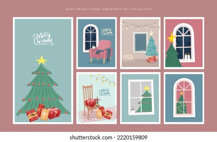 Christmas Hygge in a comfort house with decoration, christmas tree and gifts