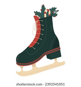 Christmas ice skate for festive decoration. Flat vector illustration.