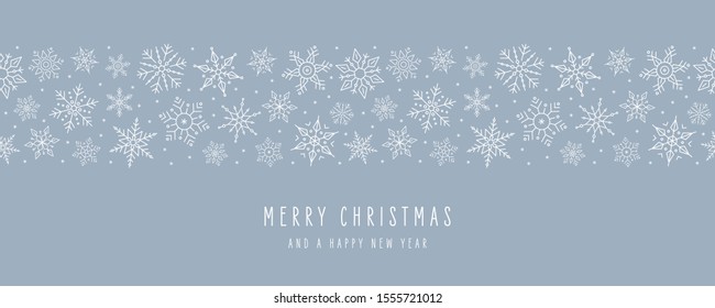 Christmas ice snowflakes elements ornaments seamless banner greeting card on blue background