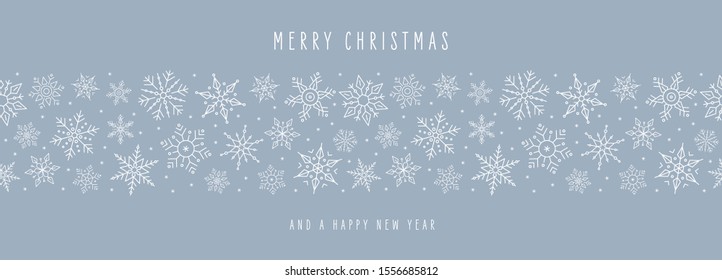 Christmas ice snowflakes elements ornaments seamless banner greeting card on blue background