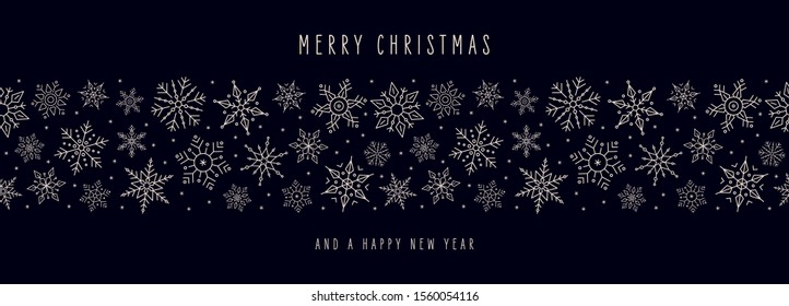 Christmas ice snowflakes elements ornaments seamless banner greeting card on blue background