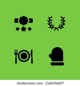 christmas icon. 4 christmas set with mitten, dinner, two branches symbol of frame and reward vector icons for web and mobile app