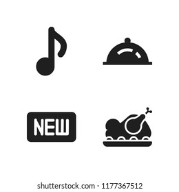 christmas icon. 4 christmas vector icons set. new, roast chicken and musical note icons for web and design about christmas theme