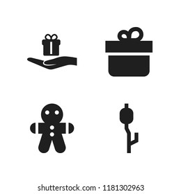 christmas icon. 4 christmas vector icons set. marshmallow, gift and gingerbread man icons for web and design about christmas theme