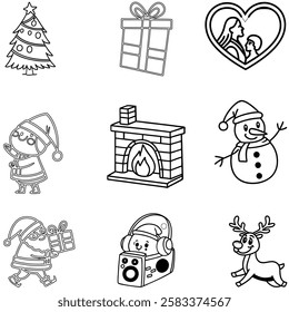 Christmas icon bundle line art and illustrator eps