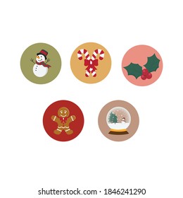 Christmas Icon Bundle With Snowman, Candy Stick, Mistletoe, Gingerbread, Snowball.