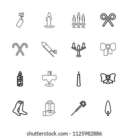 Christmas icon. collection of 16 christmas outline icons such as sparklers, socks, pine-tree, candle, bow, candy cane. editable christmas icons for web and mobile.