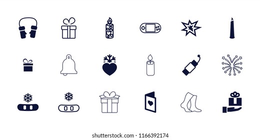 Christmas icon. collection of 18 christmas filled and outline icons such as mittens, snowflake, heart frozen, firework, love card. editable christmas icons for web and mobile.
