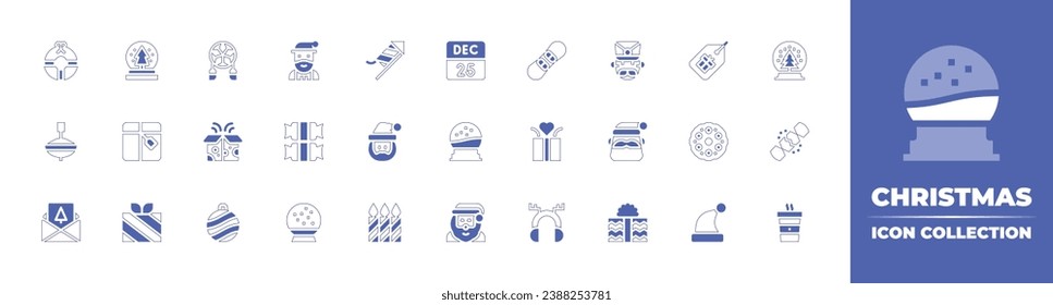 Christmas icon collection. Duotone style line stroke and bold. Vector illustration. Containing snow ball, christmas, hot drink, fireworks, nutcracker, santa claus, candles, christmas present.