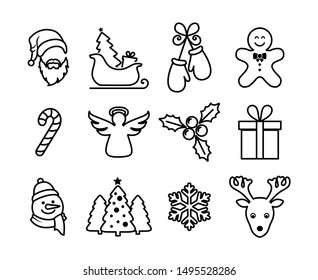 Christmas icon collection - thin line style, vector