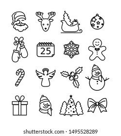 Christmas icon collection - thin line style, vector