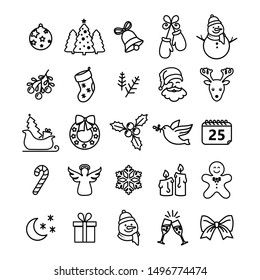 Christmas icon collection - thin line style, vector